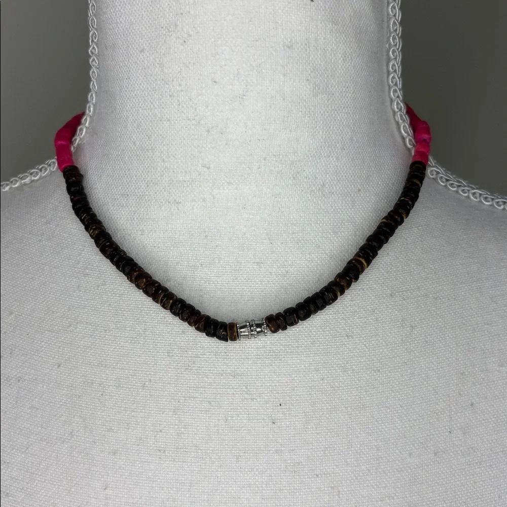Retro Pink, Brown & White “Surfer Girl” Beaded Necklace